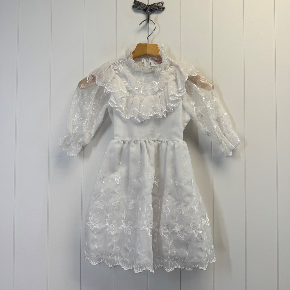 Vintage Allison Ann Victorian Embroidered Dress Girls Size 6X Formal Flower Girl
